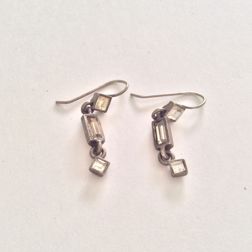 Vintage crystal earrings silver tone dangling bjr